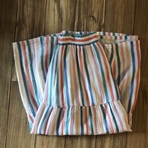 Multi color strip midi skirt